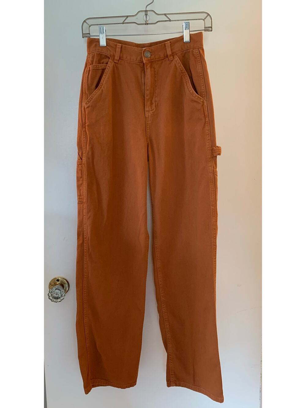 Carpenter Pants Wide Leg Utility Jeans High Waist Rust Orange Grunge Skater Sz 1
